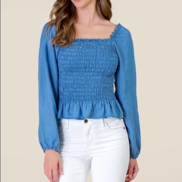 Blue Rain Tops - HOST PICK Smocked Chambray Blouse